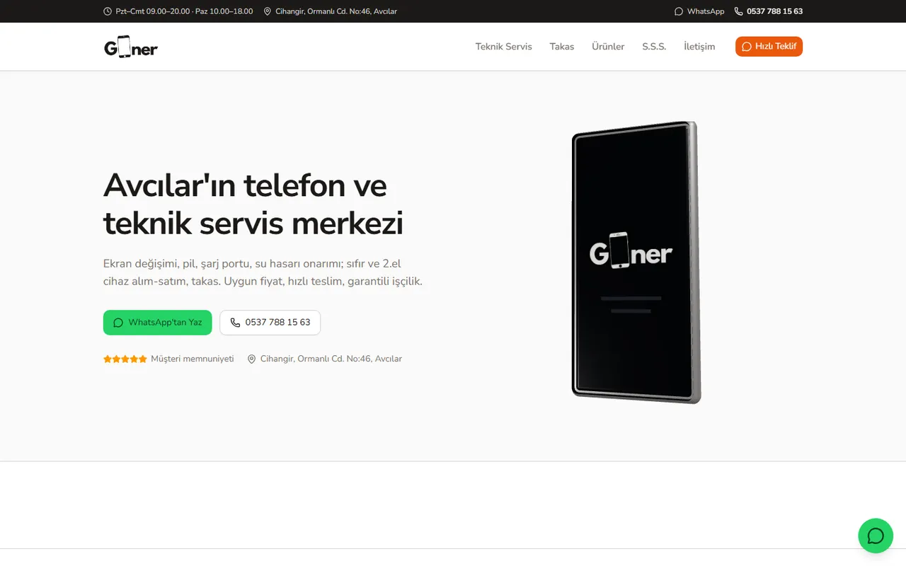 Güner İletişim web sitesi